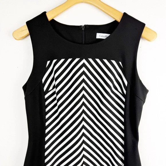 Calvin Klein Black & White Chevron Striped Sheath Dress Size 8 - Picture 4 of 12